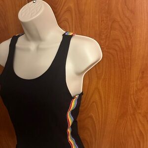 Women's Black Bodysuit with Rainbow Accents. Soft material and never ever worn.